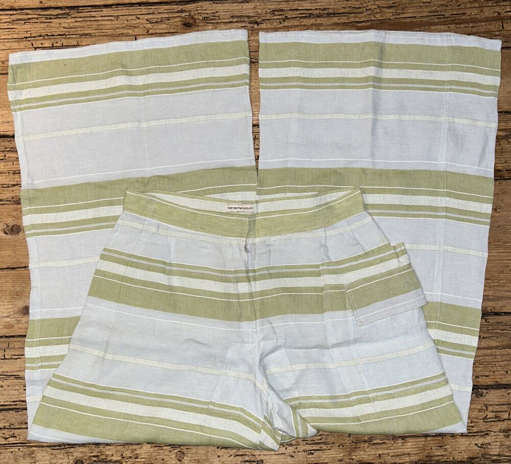 Emporio Armani Women’s Size S Green Blue White Striped Boho Style Palazzo Pants